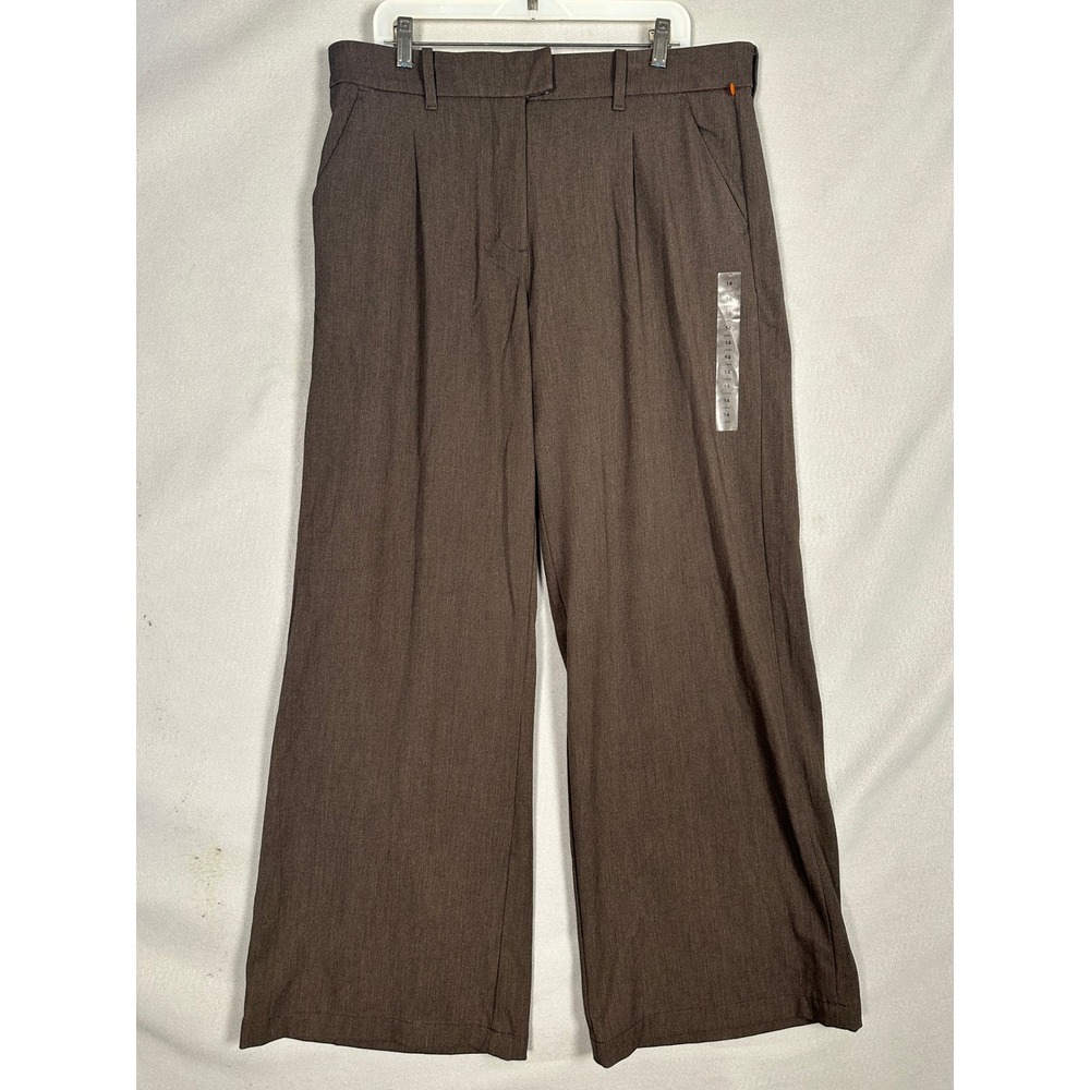 NEW American Eagle Pants Women 14 Long Wide Leg Brown Stretch High-Rise Trousers